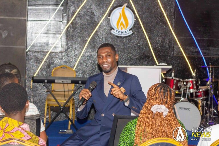 Daniel Osei Afrifa preaching at a Sunday service in Kumasi, Ghana