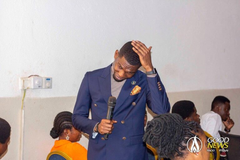 Daniel Osei Afrifa ministering among the congregation at a Sunday service in Kumasi, Ghana